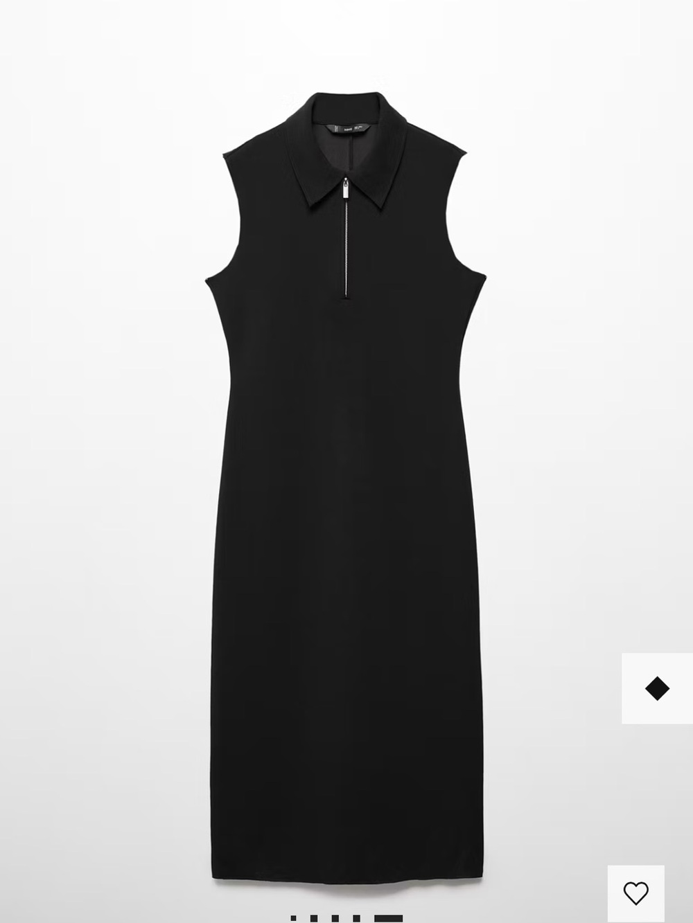 Mango Zipper Sleeveless Black Polo Midi Dress